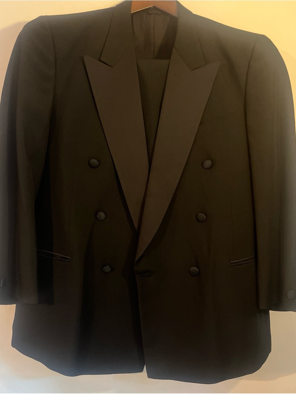 Vintage Dimitri Black Double Breasted Suit Set 38R 32x30 Excellent